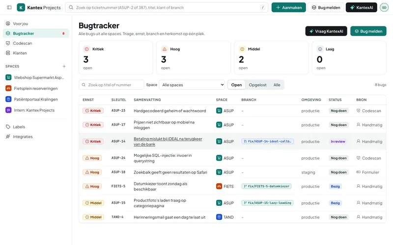 The bug tracker with severity and environment