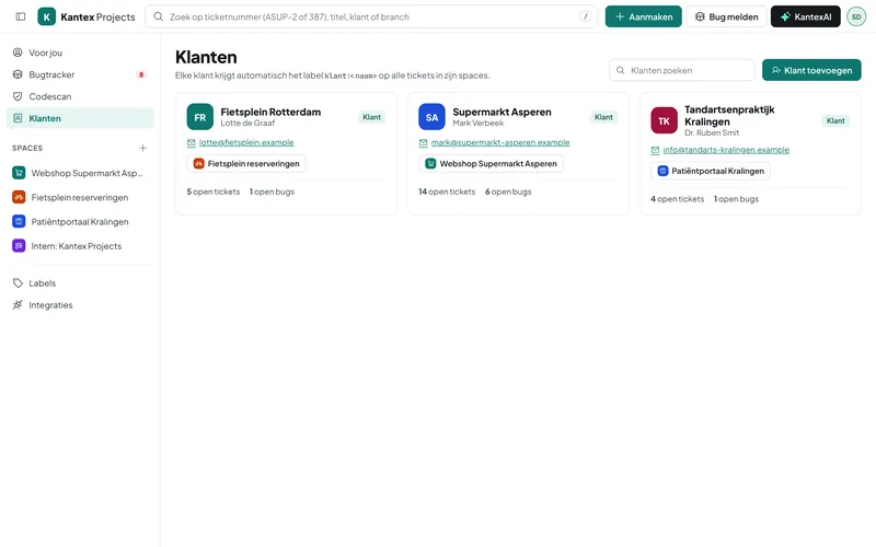 Clients and their spaces in Kantex Projects