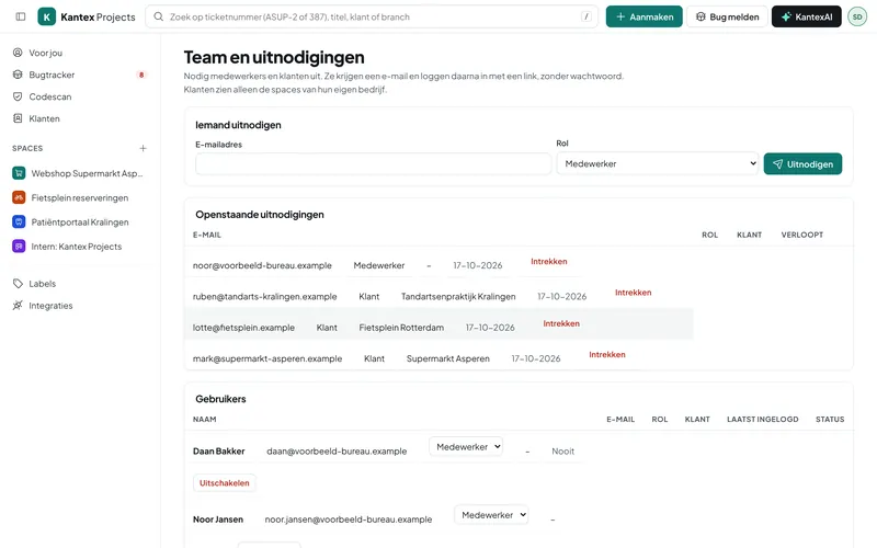 Team und Kunden einladen